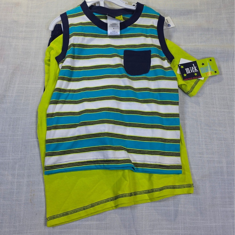 Mick Mack LTD Boys 3 Piece Set Size 6 Surf Graphic Tee Tank Top Cargo Shorts NEW